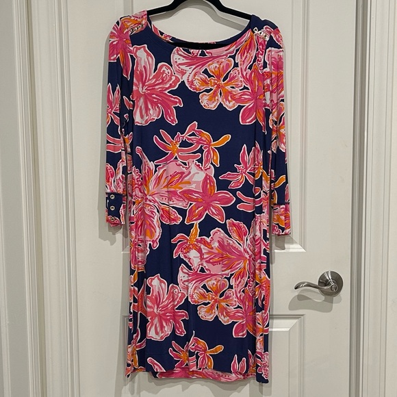 Lilly Pulitzer Sophie Dress VGUC Bright Navy Via Sunny Size Large - Picture 2 of 5